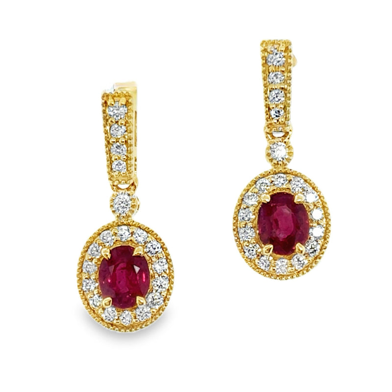 14K YELLOW GOLD RUBY AND DIAMOND EARRINGS  #210-00450