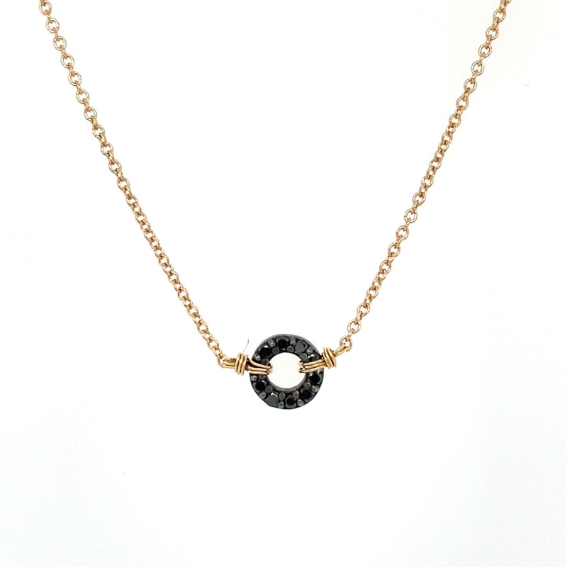 STERLING SILVER AND 14K YELLOW GOLD BLACK DIAMOND NECKLACE