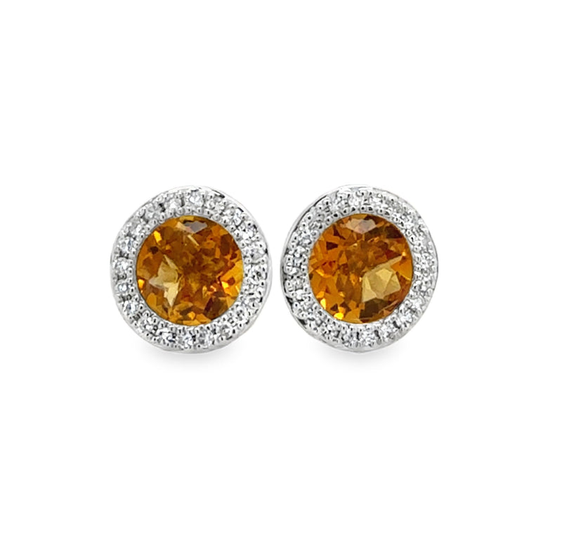 14K WHITE GOLD CITRINE AND DIAMOND EARRINGS  #210-00428