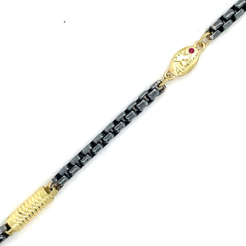 18K YELLOW GOLD AND OXIDIZED STERLING SILVER BRACELET