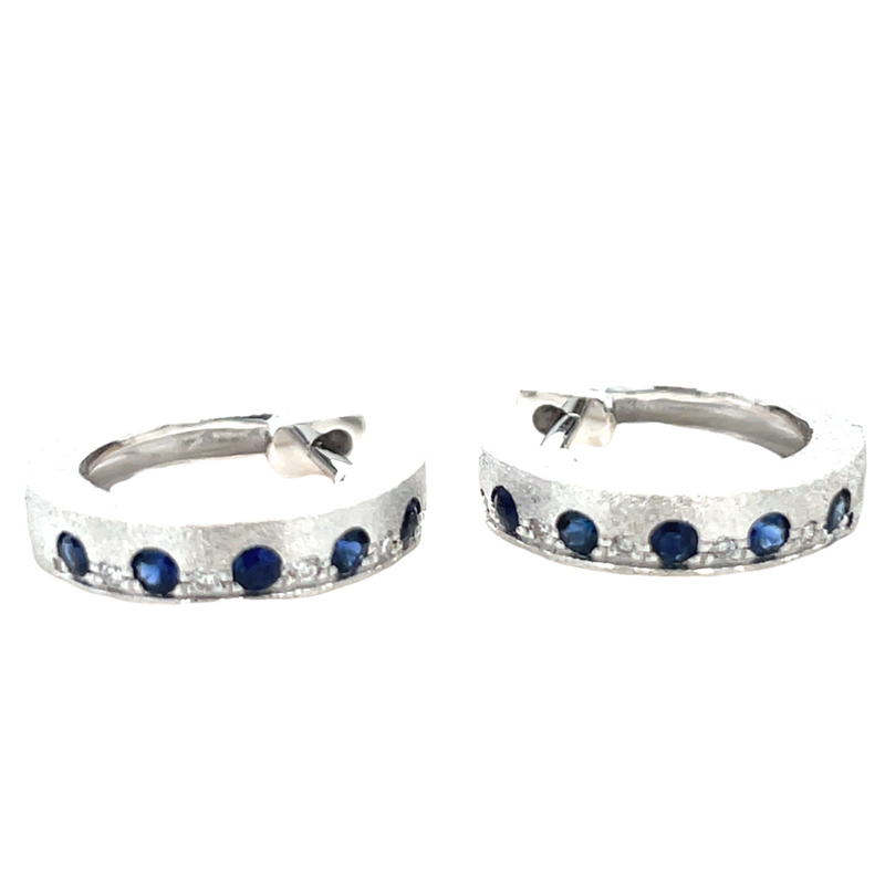 14K WHITE GOLD SAPPHIRE AND DIAMOND EARRINGS