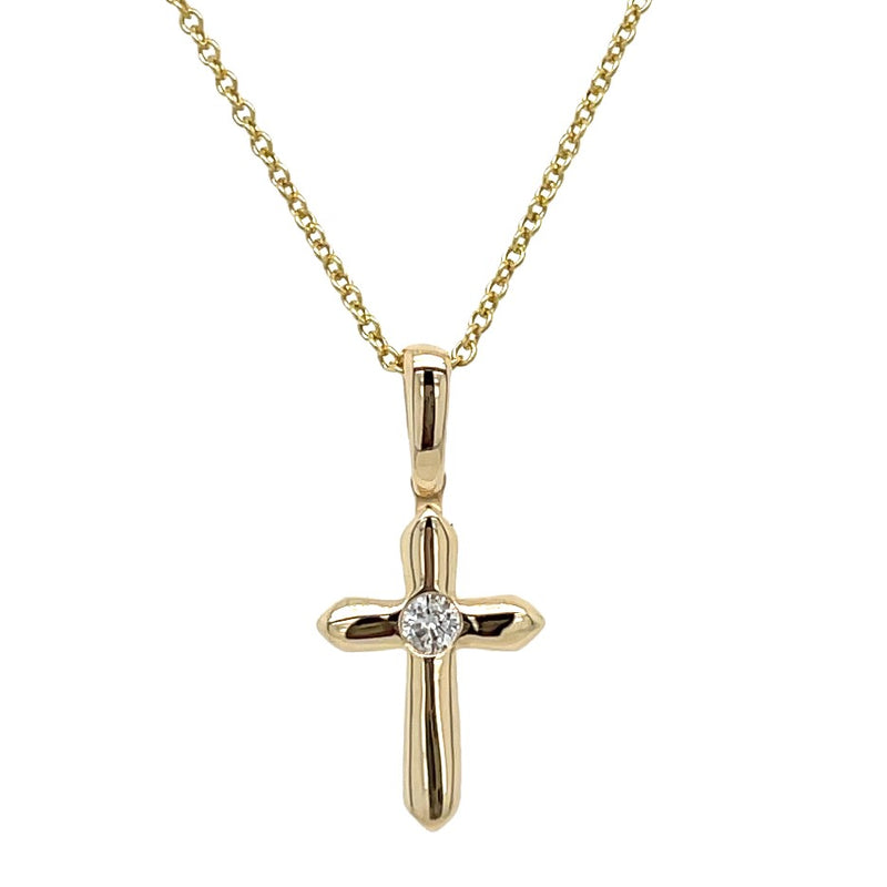 14K YELLOW GOLD DIAMOND CROSS NECKLACE