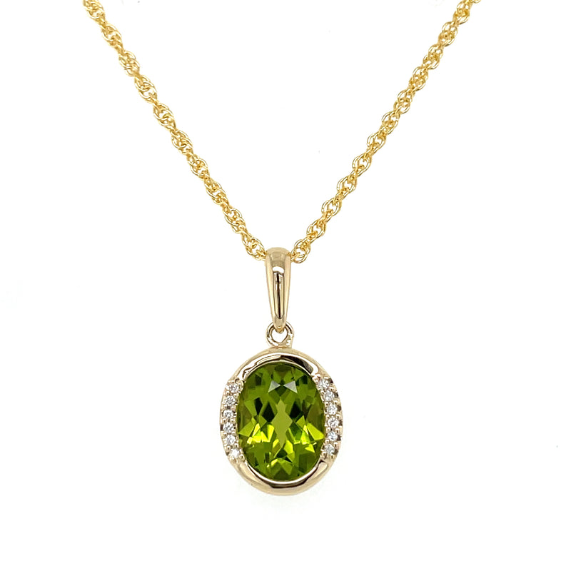 14K YELLOW GOLD PERIDOT AND DIAMOND NECKLACE