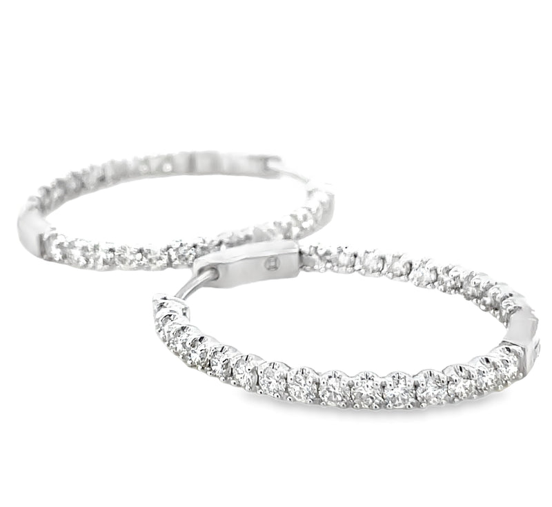 14K WHITE GOLD DIAMOND HOOP EARRINGS  #150-00099