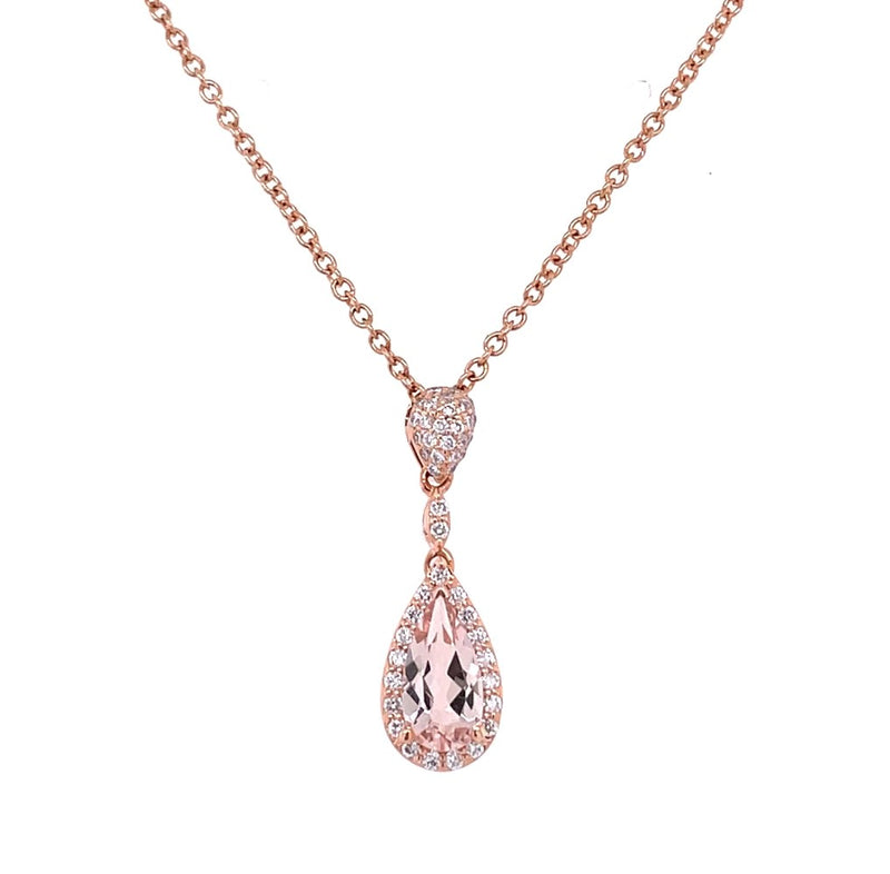 14K ROSE GOLD MORGANITE AND DIAMOND NECKLACE