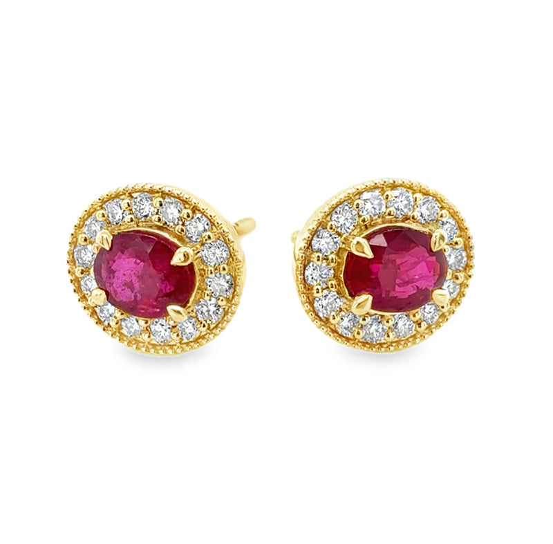 14K YELLOW GOLD RUBY AND DIAMOND EARRINGS  #210-00448