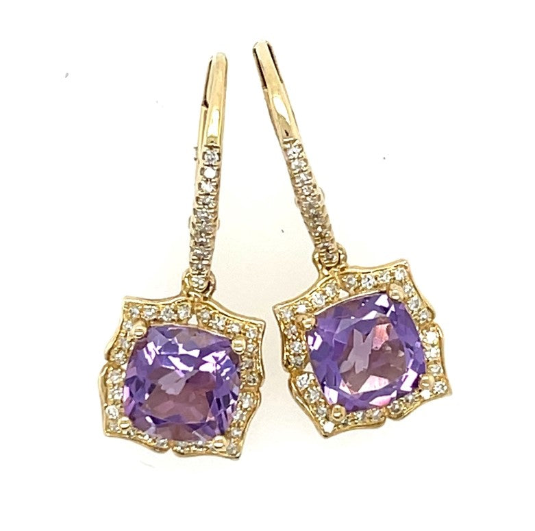 14K YELLOW GOLD AMETHYST AND DIAMOND EARRINGS