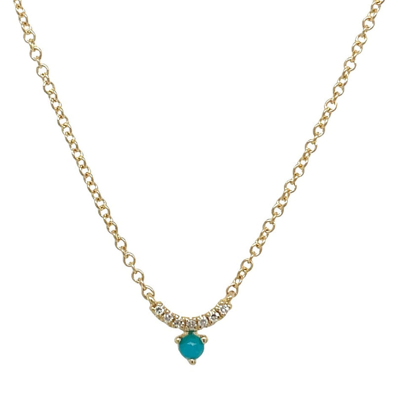 14K YELLOW GOLD TURQUOISE AND DIAMOND NECKLACE  #235-00112