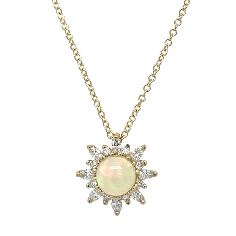 14K YELLOW GOLD OPAL AND DIAMOND NECKLACE