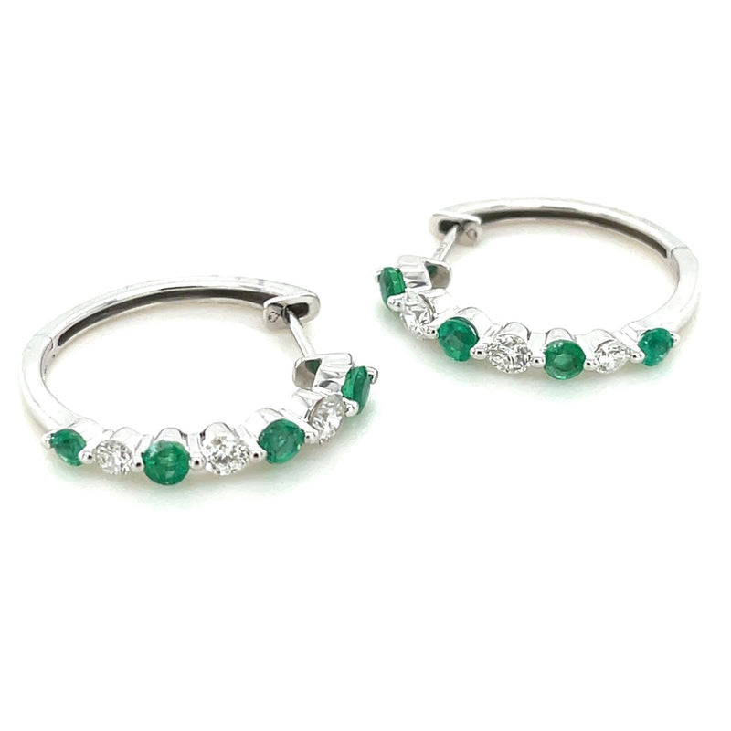 14K WHITE GOLD EMERALD AND DIAMOND EARRINGS