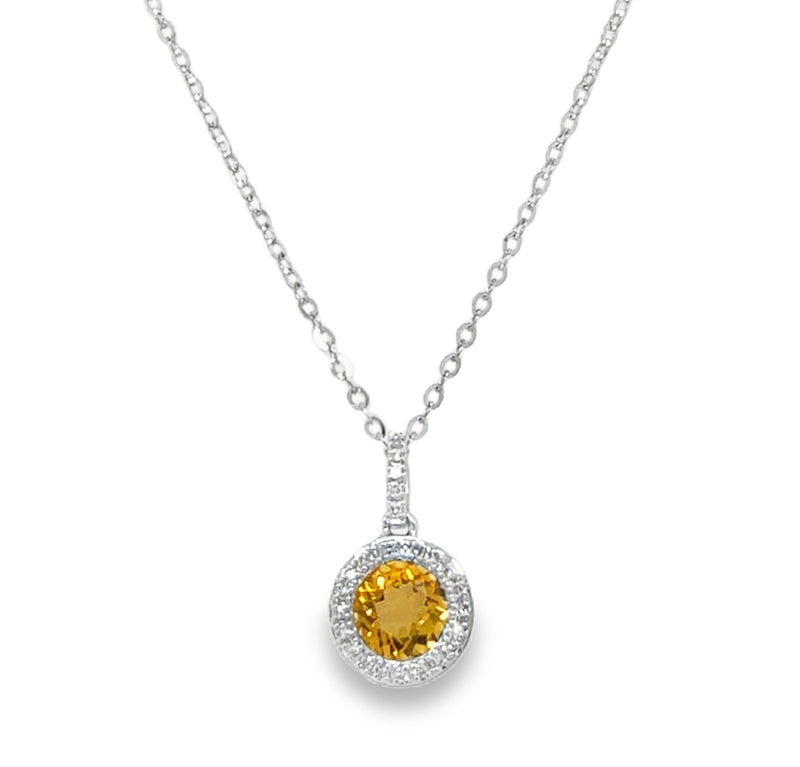 14K WHITE GOLD CITRINE AND DIAMOND NECKLACE  #235-00309
