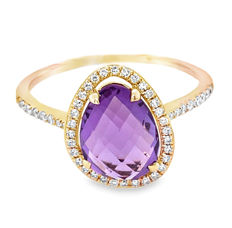 14K YELLOW GOLD AMETHYST AND DIAMOND RING  #200-00096