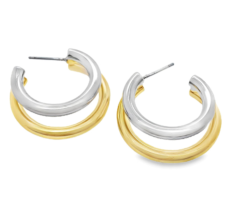 GOLD AND RHODIUM PLATED HOOP EARRINGS  #806-00414