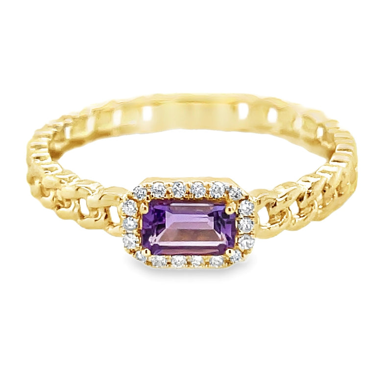 14K YELLOW GOLD AMETHYST AND DIAMOND RING  #200-00093