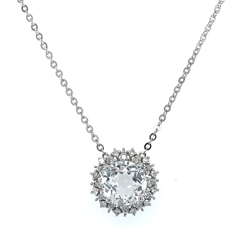 14K WHITE GOLD WHITE TOPAZ AND DIAMOND NECKLACE