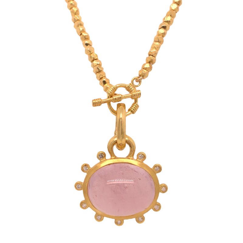 14K YELLOW GOLD KUNZITE AND DIAMOND NECKLACE