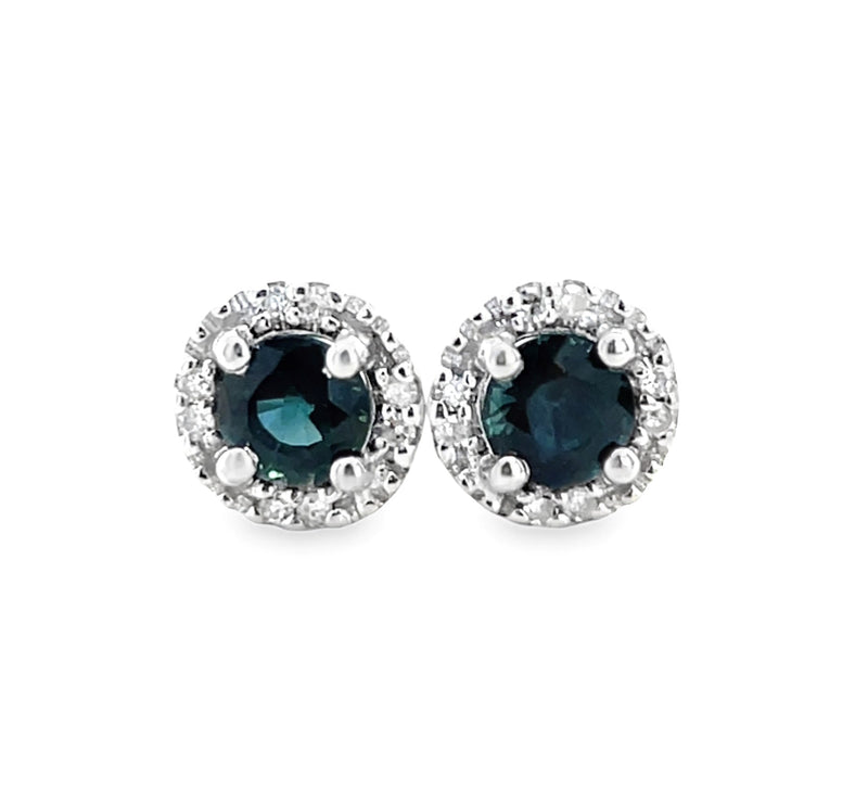 14K WHITE GOLD SAPPHIRE AND DIAMOND EARRINGS   #210-00417