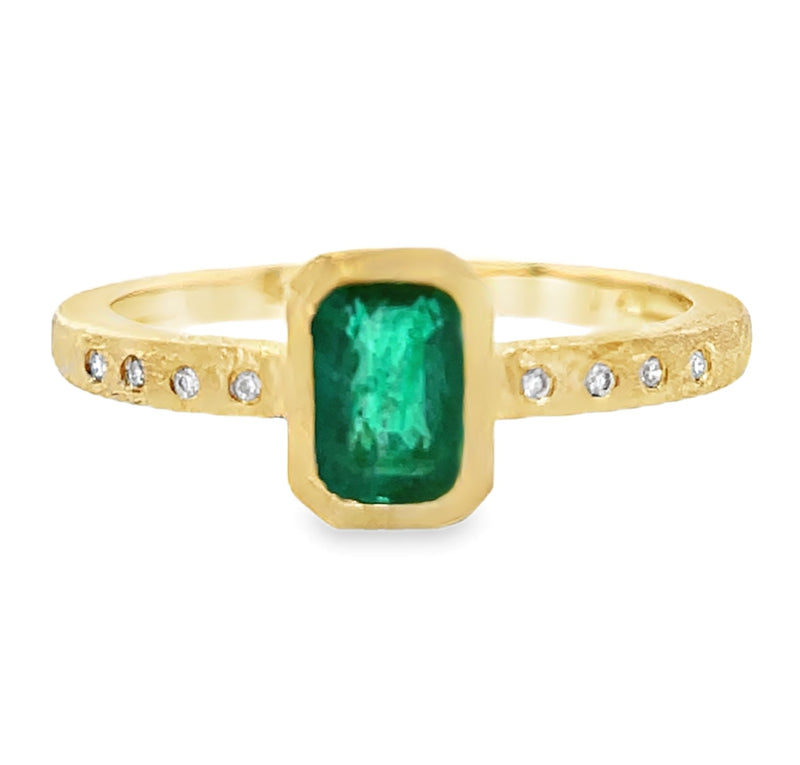 14K YELLOW GOLD EMERALD AND DIAMOND RING  #200-00156