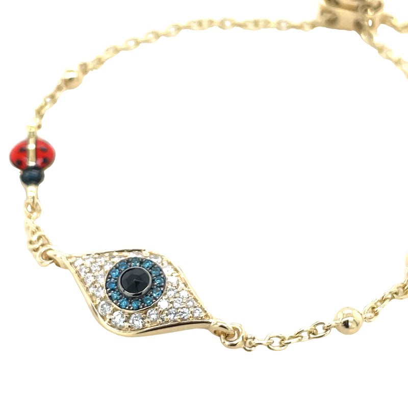 14K Gold Chain Bracelet with Mother of Pearl Evil Eyes – Helen Georgio