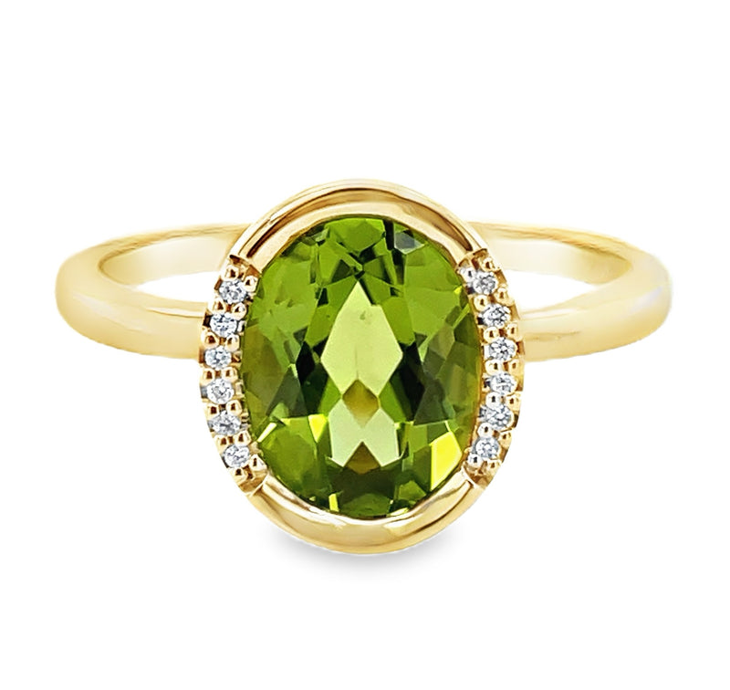 14K YELLOW GOLD PERIDOT AND DIAMOND RING  #200-00428