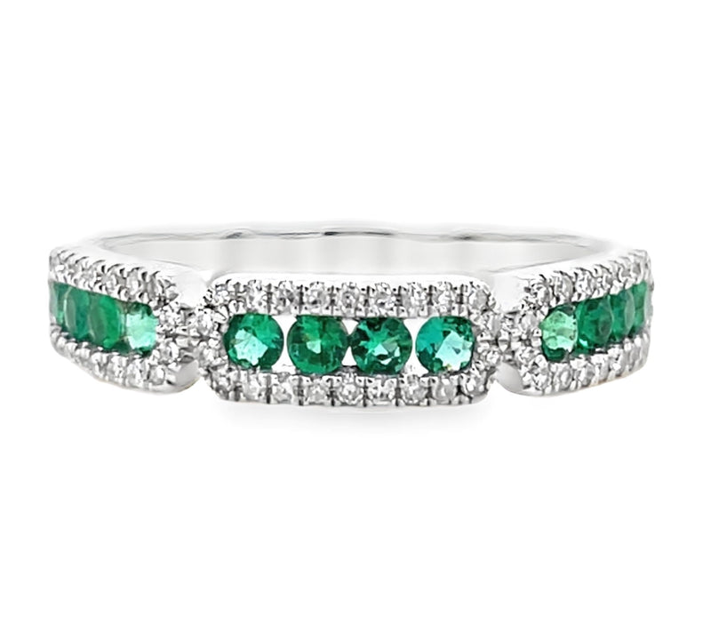14K WHITE GOLD EMERALD AND DIAMOND RING  #200-00230