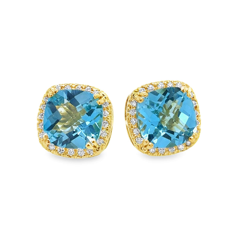 14K YELLOW GOLD BLUE TOPAZ AND DIAMOND EARRINGS  #210-00462