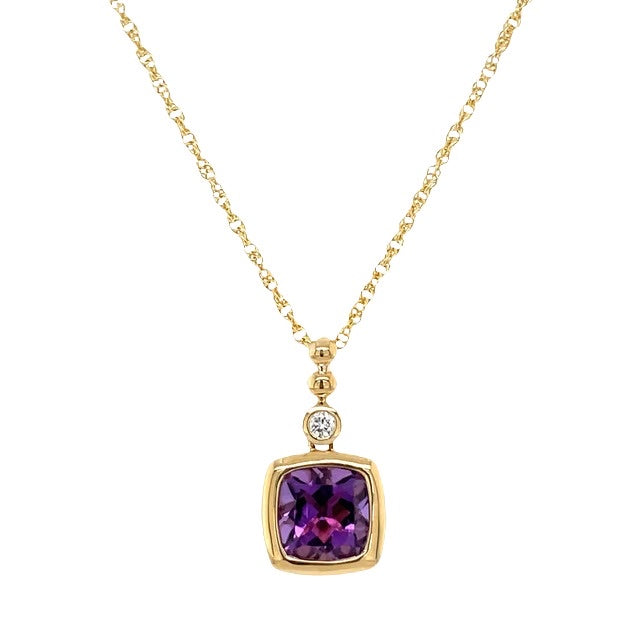 14K YELLOW GOLD AMETHYST AND DIAMOND NECKLACE