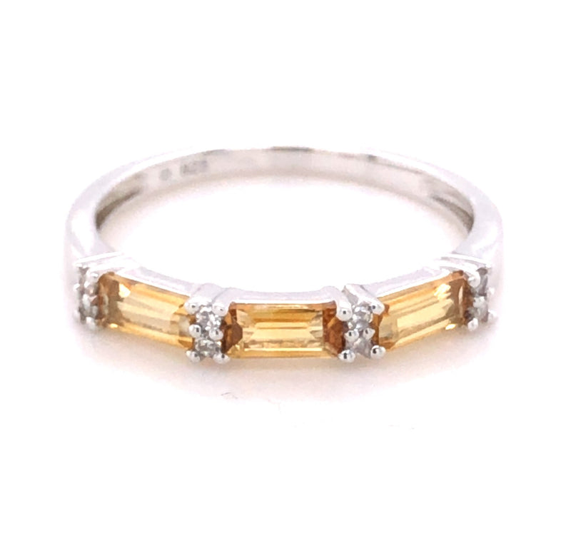 STERLING SILVER CITRINE AND DIAMOND RING