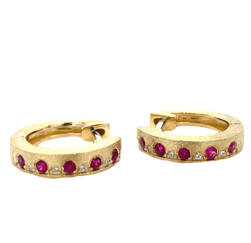 14K YELLOW GOLD RUBY AND DIAMOND EARRINGS