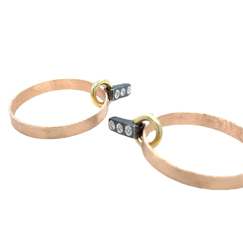 18K ROSE GOLD AND STERLING SILVER DIAMOND EARRINGS