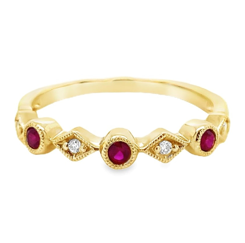 14K YELLOW GOLD RUBY AND DIAMOND RING  #200-00384
