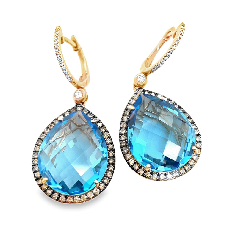 14K ROSE GOLD BLUE TOPAZ AND DIAMOND EARRINGS  #210-00410