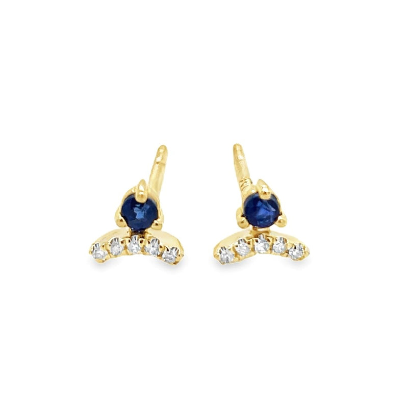 14K YELLOW GOLD BLUE SAPPHIRE AND DIAMOND EARRINGS.  #210-00287
