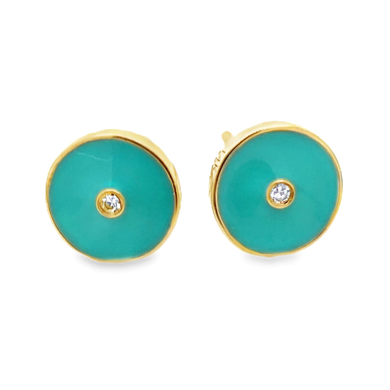 14K YELLOW GOLD ENAMEL AND DIAMOND EARRINGS  #210-00110