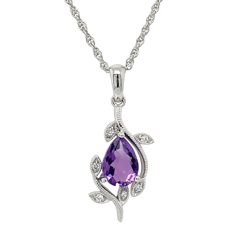 14K WHITE GOLD AMETHYST AND DIAMOND NECKLACE