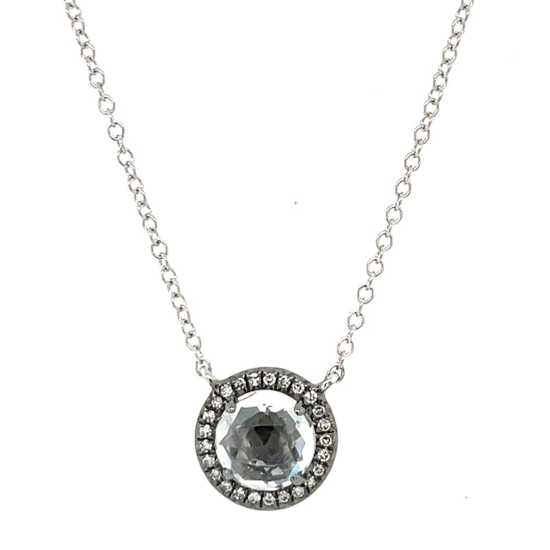 14K WHITE GOLD BLACK FINISH NECKLACE WITH WHITE TOPAZ AND DIAMONDS