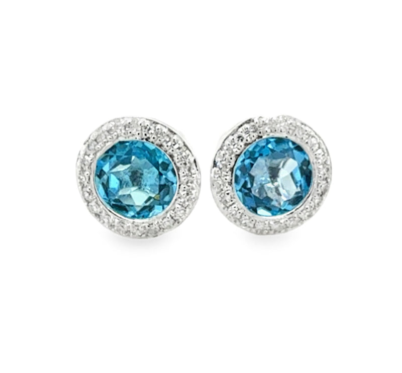 14K WHITE GOLD BLUE TOPAZ AND DIAMOND EARRINGS  #210-00443