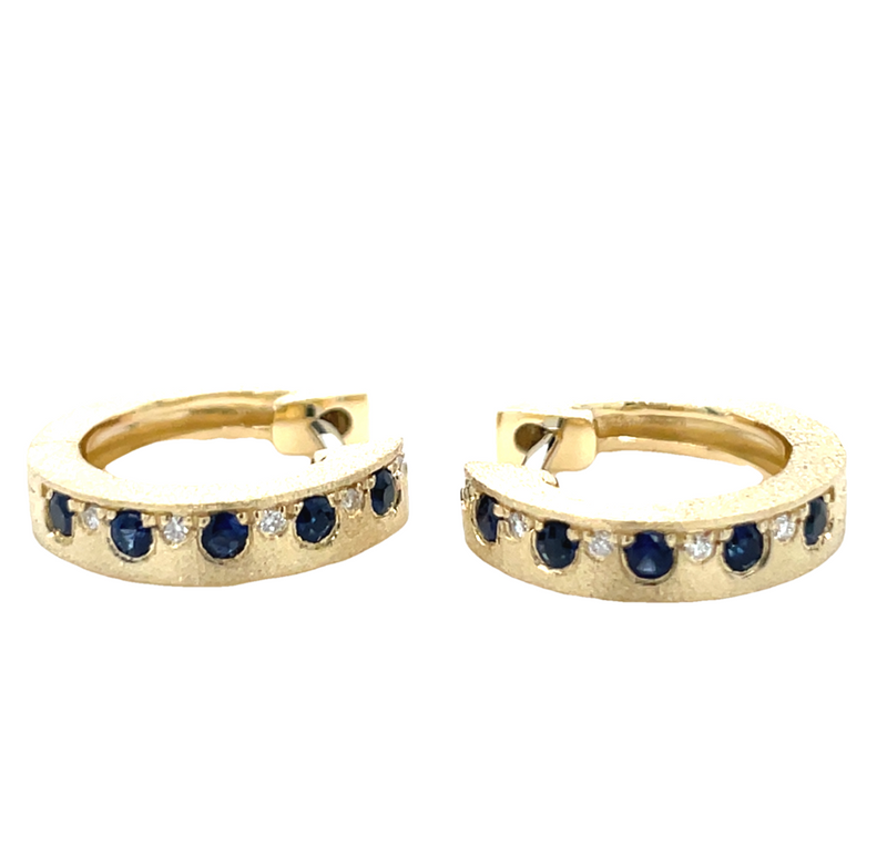 14K YELLOW GOLD SAPPHIRE AND DIAMOND EARRINGS