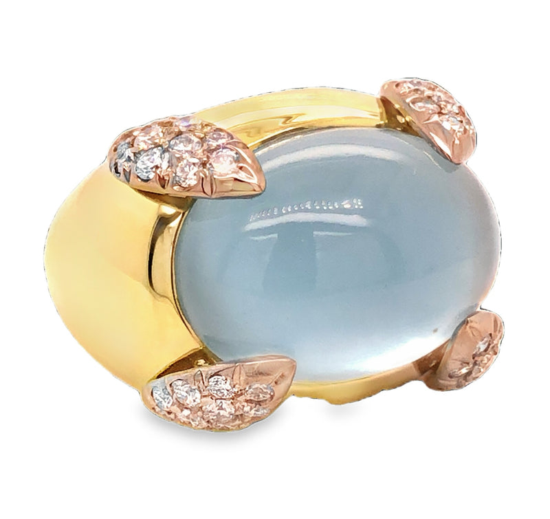 18K YELLOW GOLD BLUE TOPAZ AND DIAMOND RING  #200-00395