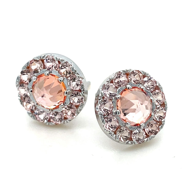 14K WHITE GOLD PEACH SAPPHIRE EARRINGS