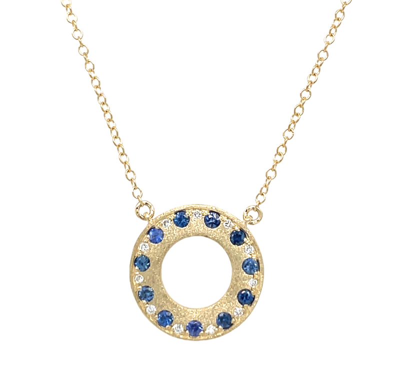 14K YELLOW GOLD SAPPHIRE AND DIAMOND NECKLACE