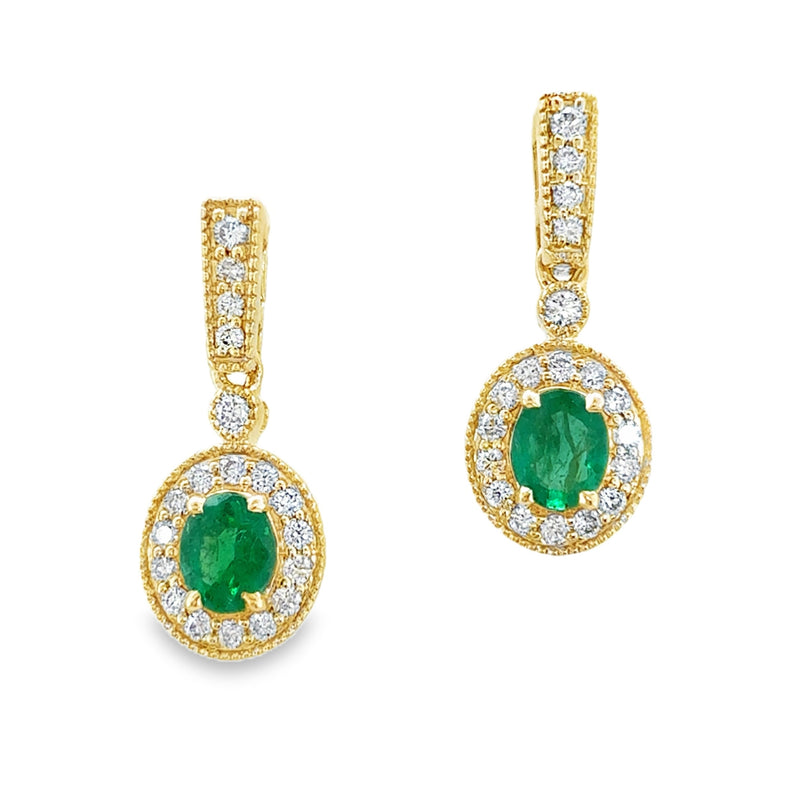 14K YELLOW GOLD EMERALD AND DIAMOND EARRINGS #210-00453