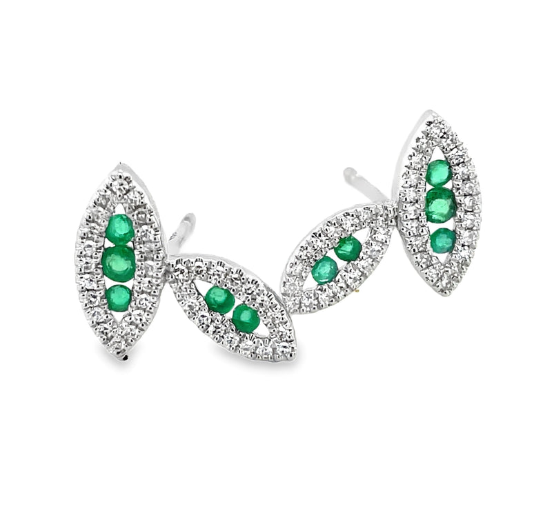14K WHITE GOLD EMERALD AND DIAMOND EARRINGS  #210-00144