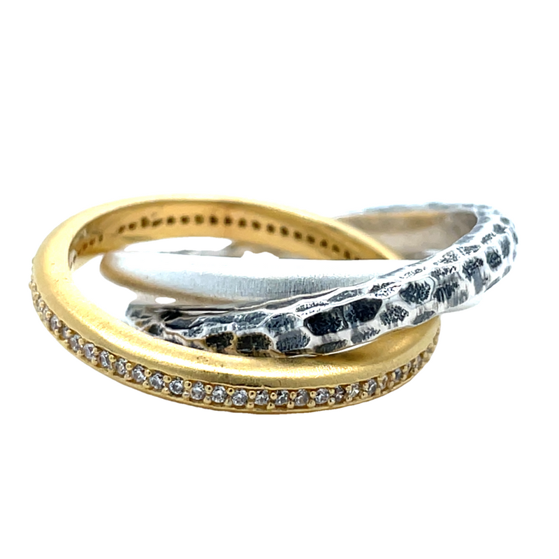 SILVER AND 24K GOLD PLATED BRASS TRINITY RING