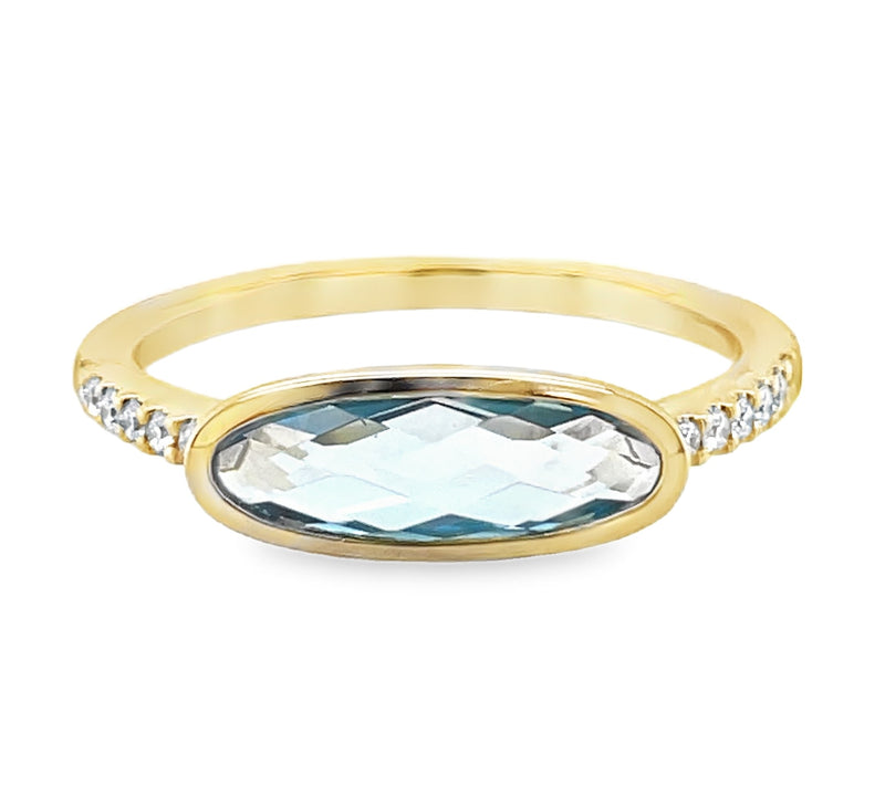 14K YELLOW GOLD BLUE TOPAZ AND DIAMOND RING