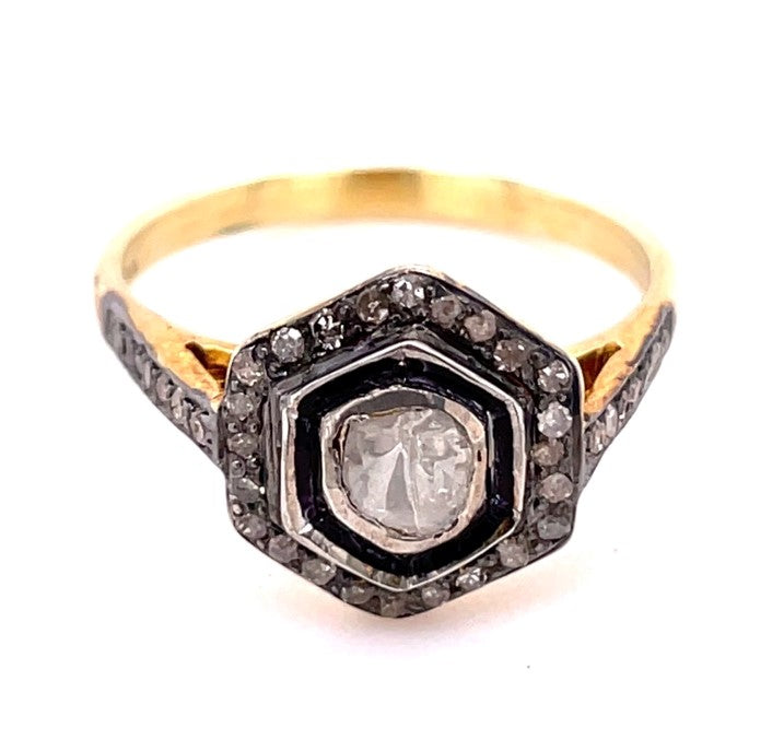 STERLING SILVER AND GOLD PLATED RING WITH DIAMONDS