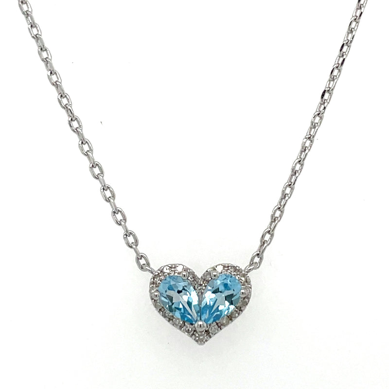 STERLING SILVER BLUE TOPAZ AND DIAMOND NECKLACE