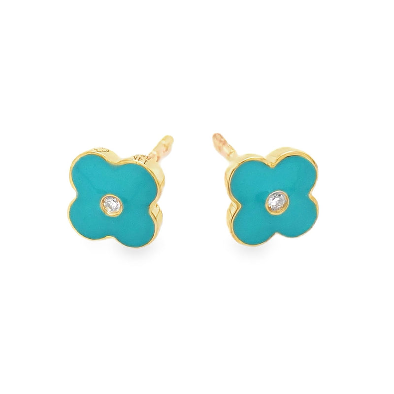 14K YELLOW GOLD ENAMEL AND DIAMOND EARRINGS  #210-00112