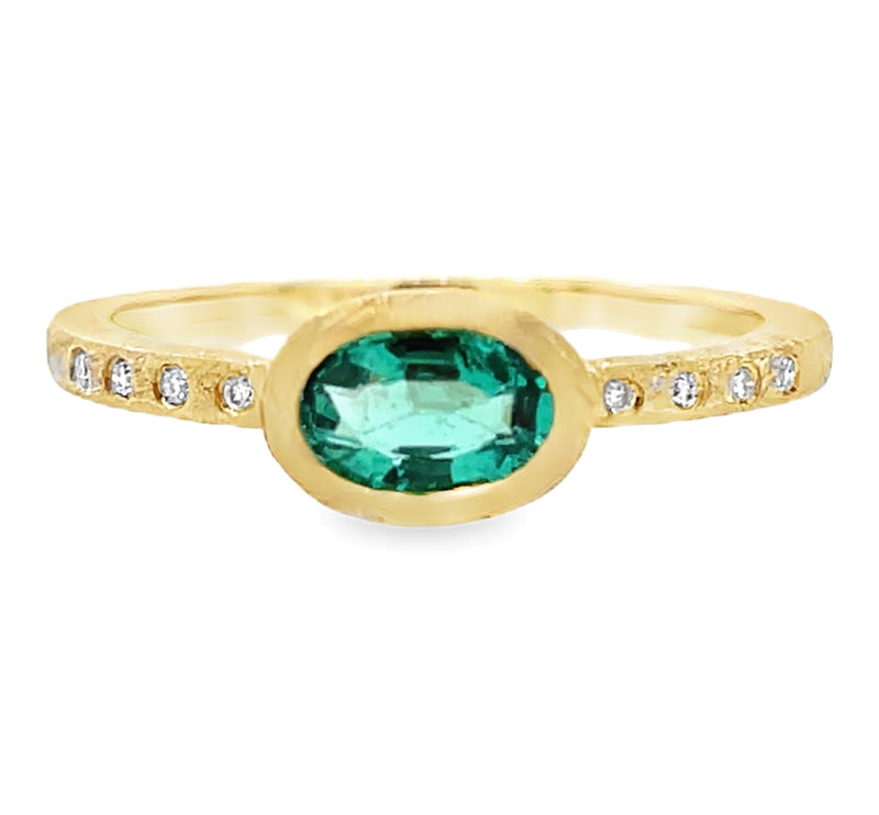 14K YELLOW GOLD EMERALD AND DIAMOND RING  #200-00159