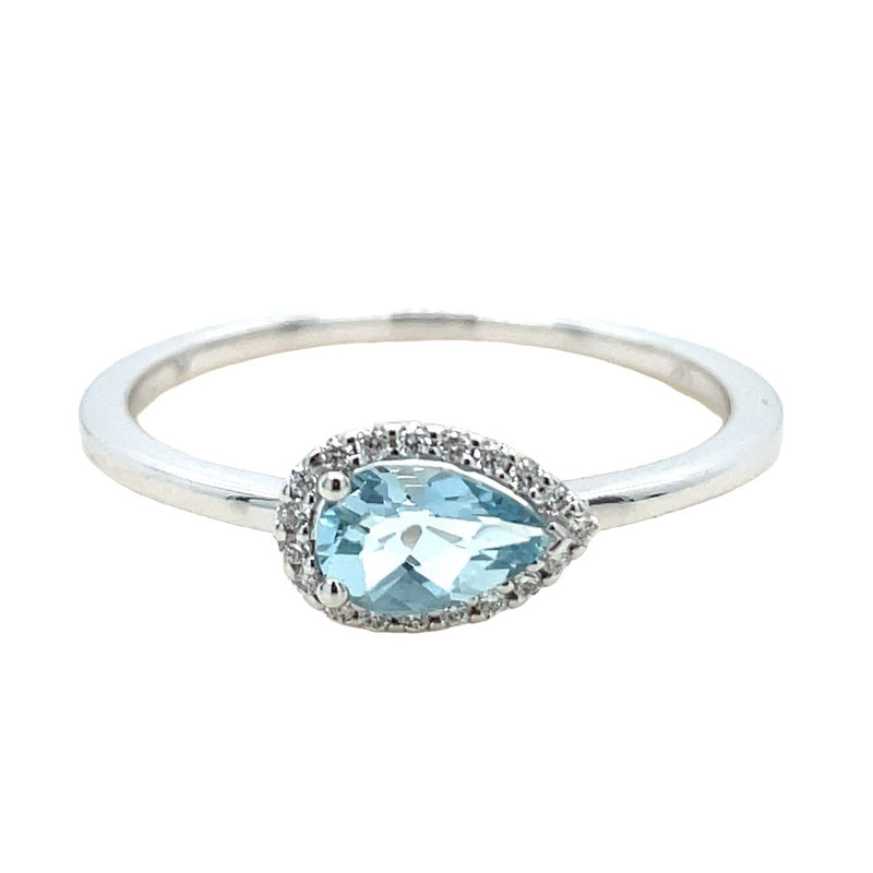 14K WHITE GOLD AQUAMARINE AND DIAMOND RING